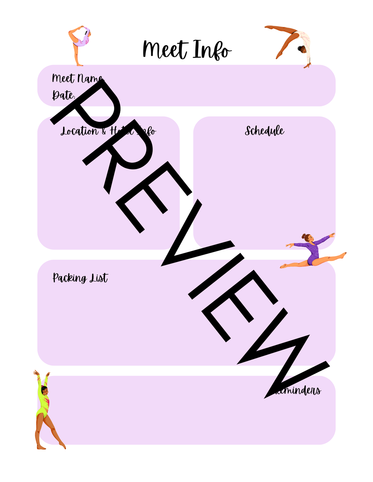 Meet Info Template for Gymnastics Coaches, Athletes, and Parents