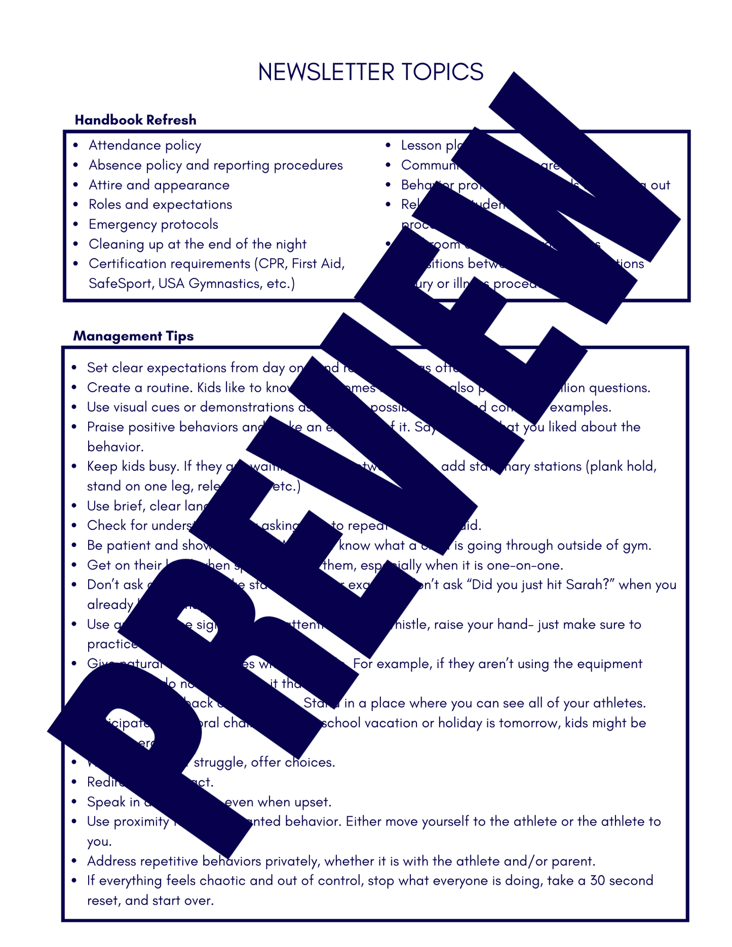 Newsletter Topics and Templates