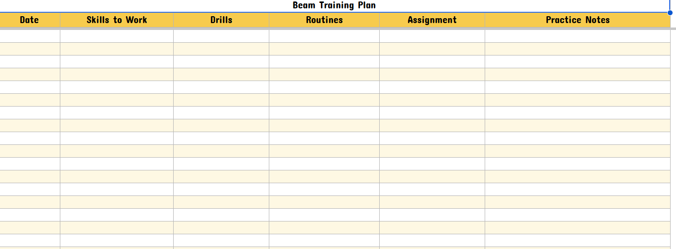 Training Plan Template for Gymnastics Coaches